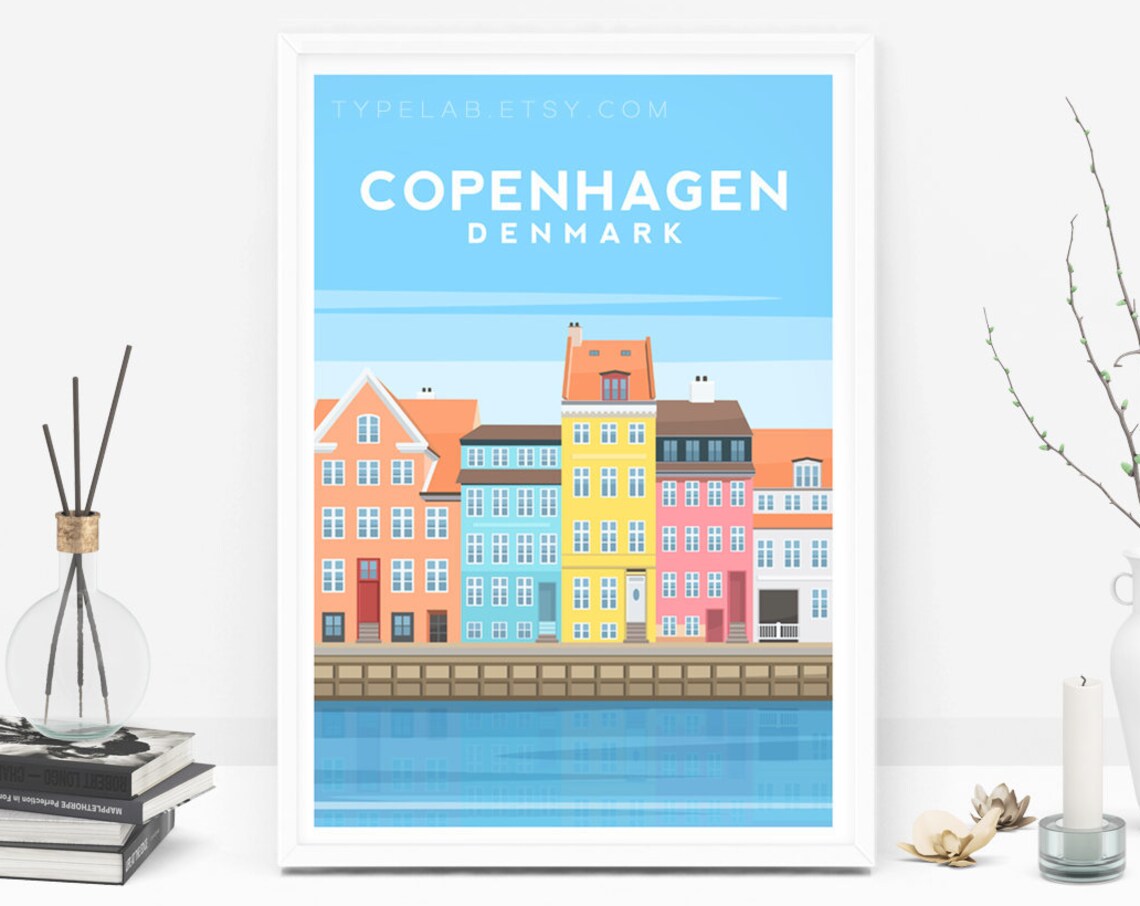 Copenhagen Travel Poster, Denmark City Wall Decor