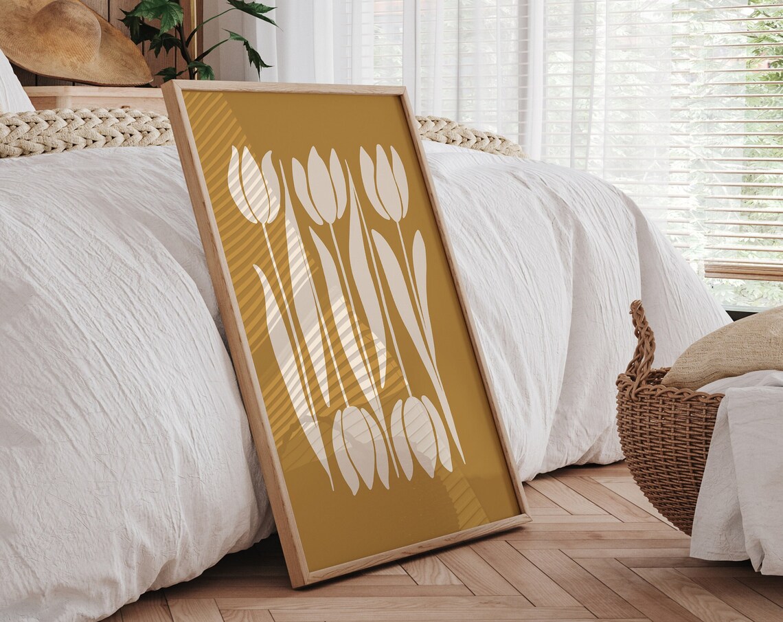 Mustard Yellow Tulips Botanical Boho Art Print