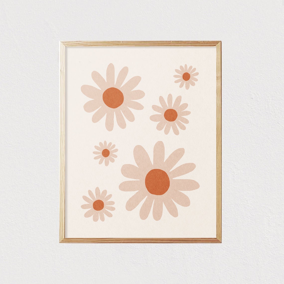 Boho Terracotta Daisies Minimalist Botanical Floral Artwork Poster