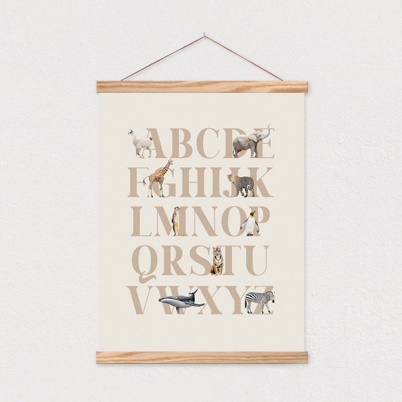 Neutral Alphabet Animals Art Print Kids Quote Art Funny Cute Animals Kids Art Nursery Decor Modern Kids 16x20
