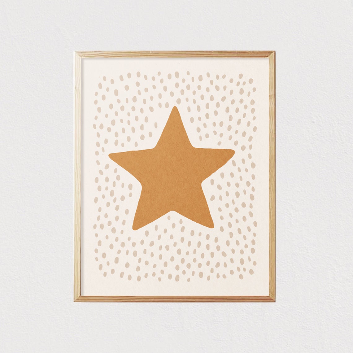 Mustard Star With Dotted Background Boho Kids Room Art Poster