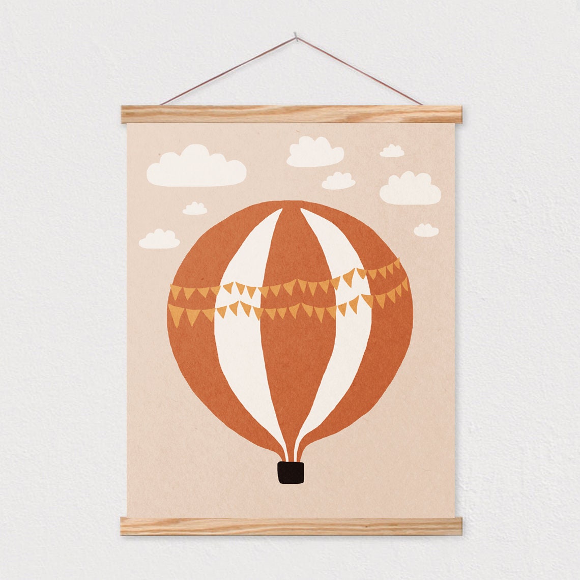 Air Balloon Clouds Illustration Art Neutral Boho Kids Art Earth Tones Nursery Room Interior Decor Mid Century File 16x20 - Image 2