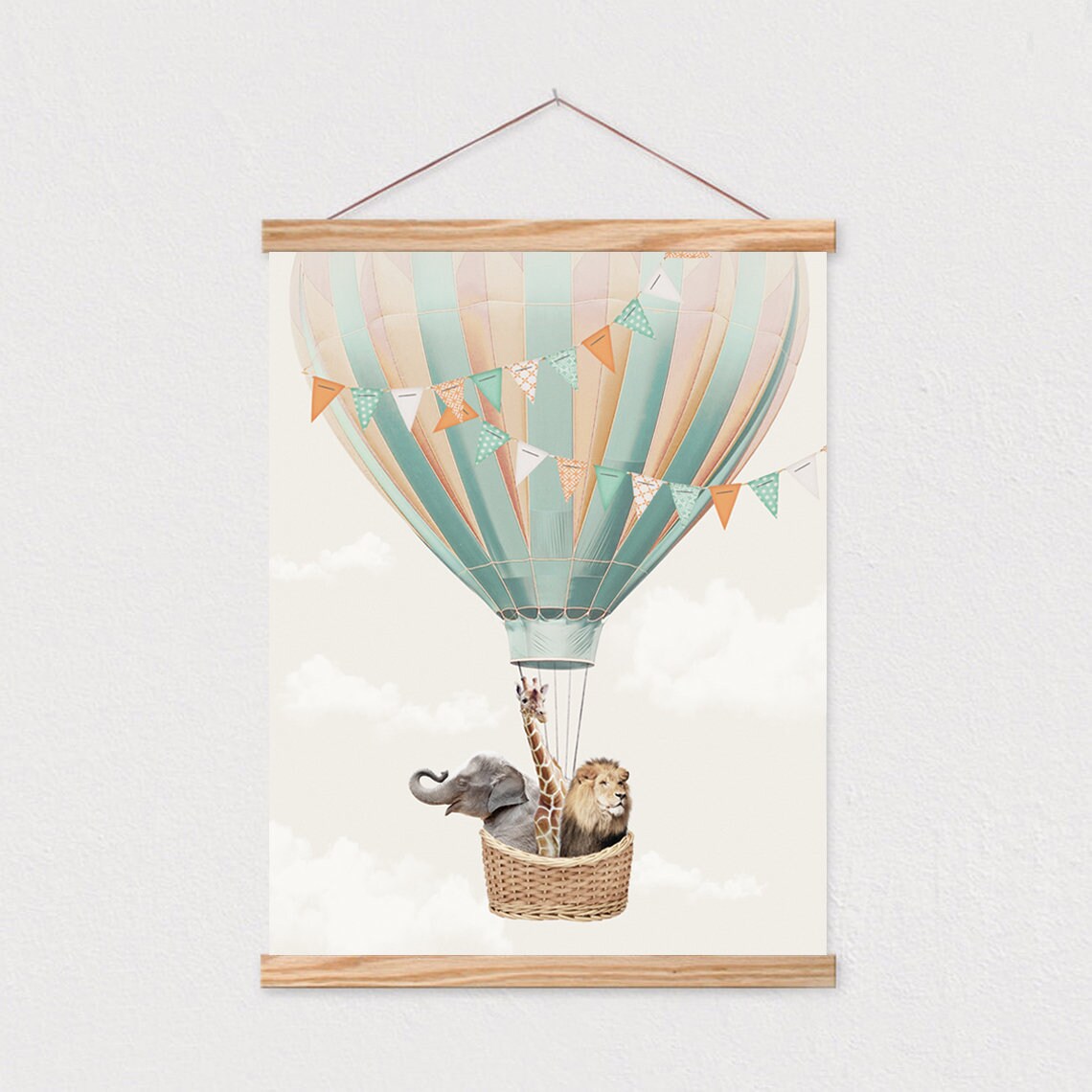 Hot Air Balloon with Safari Animals Cute Kids Nursery Wall Poster - Image 2