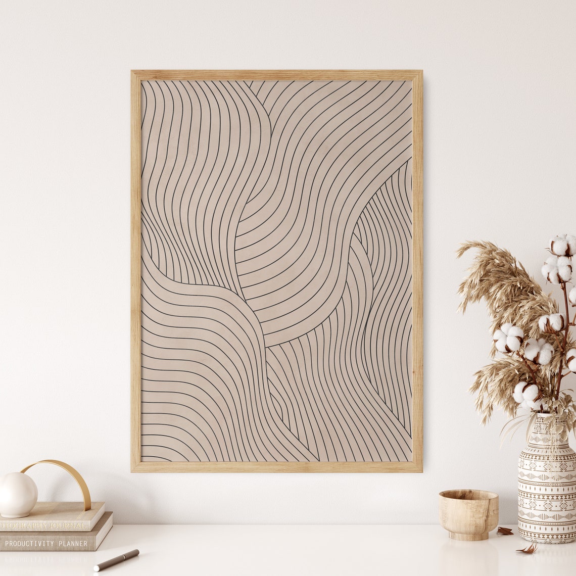 Abstract Wavy Line Art Beige Neutral Japandi Minimalist Poster - Image 2