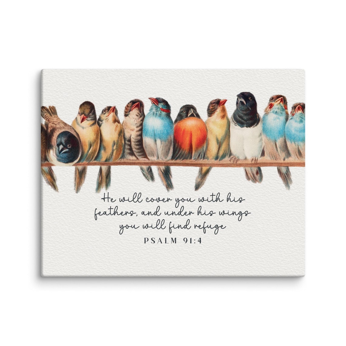 Psalm 91:4 Vintage Birds Scripture Art Print