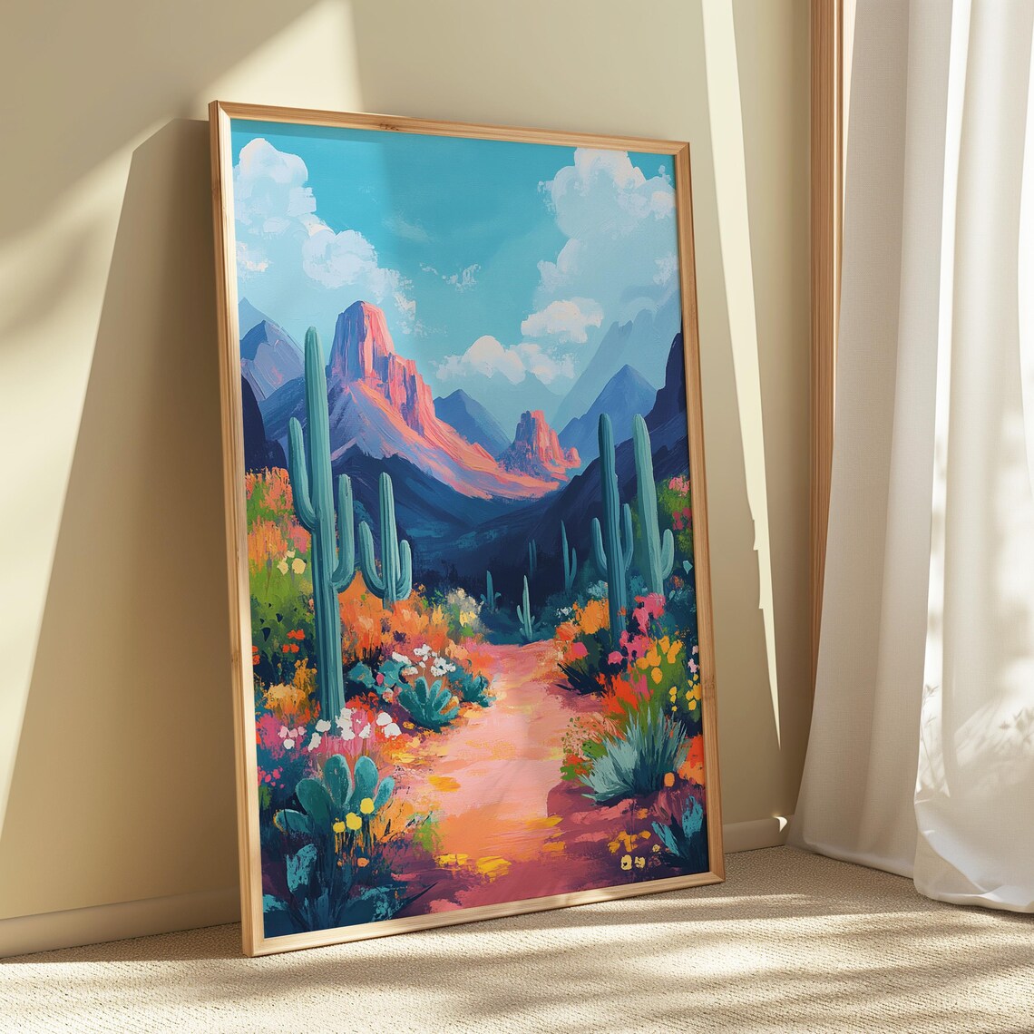 Sonoran Desert Saguaro Cacti Red Rock Peaks Colorful Southwest Poster - Image 5