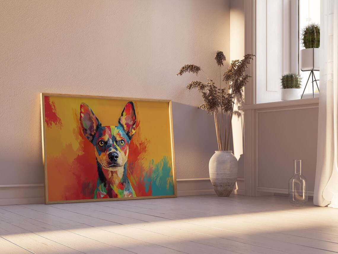 Big Eared Puppy Colorful Pop Art Portrait Yellow Orange Dog Poster - Image 2