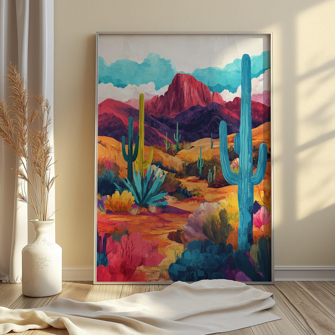 Desert Cactus Agave Red Rock Butte Landscape Colorful Art Poster - Image 4