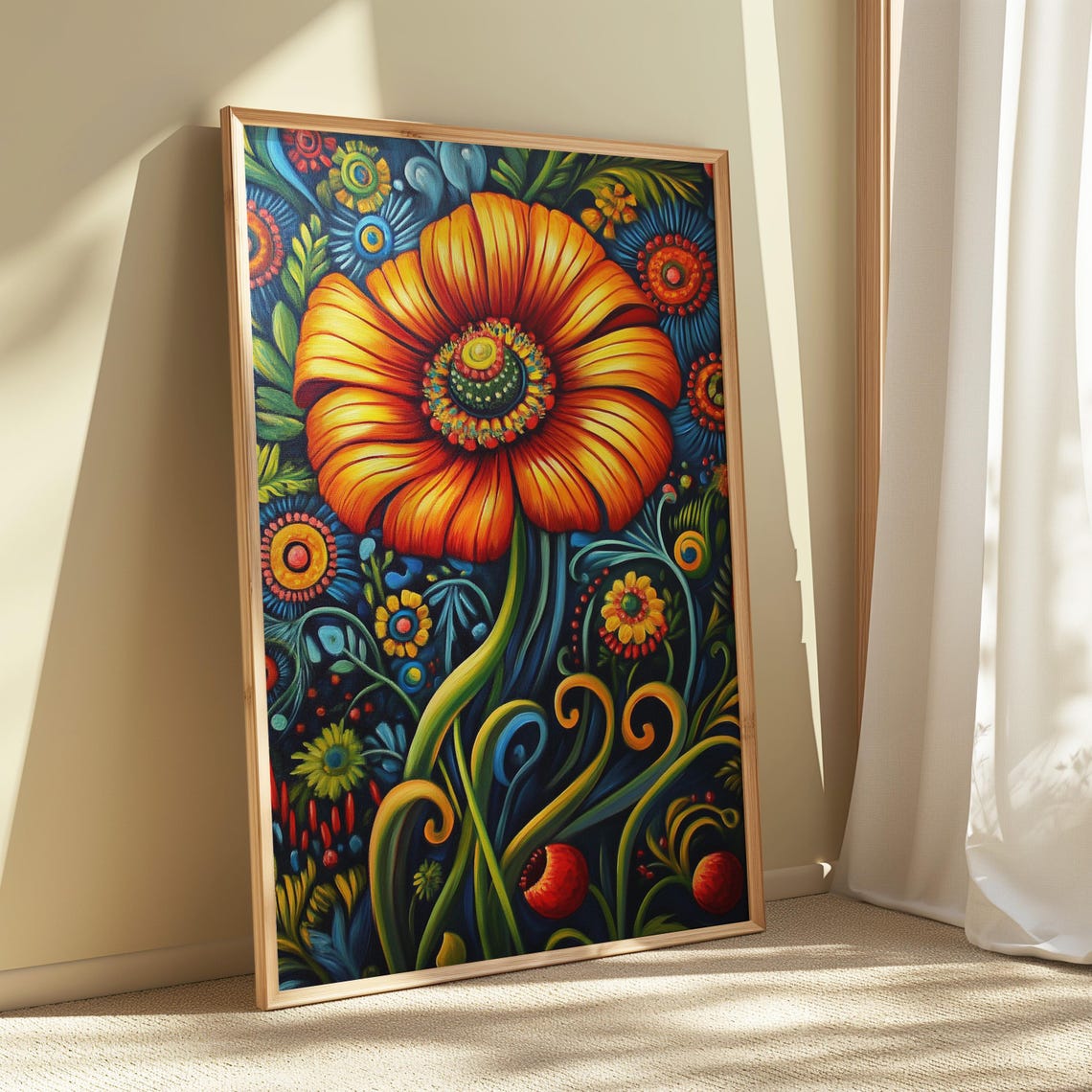 Giant Orange Daisy Detailed Center Blue Night Garden Bloom Poster - Image 5
