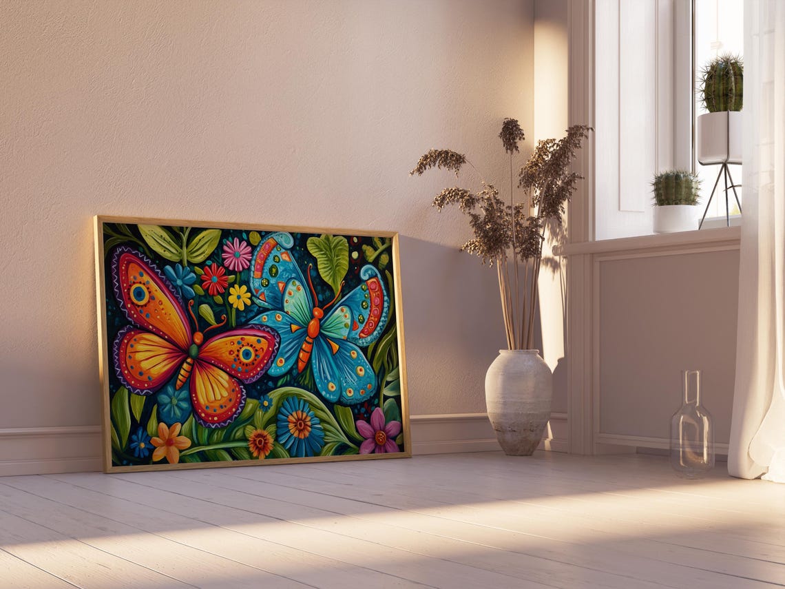 Print Butterfly Portrait Painting Mexican Wall Art New Listing 35 - Image 2