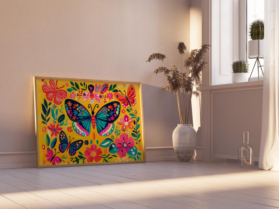 Print Butterfly Portrait Painting Mexican Wall Art New Listing 18 - Image 2