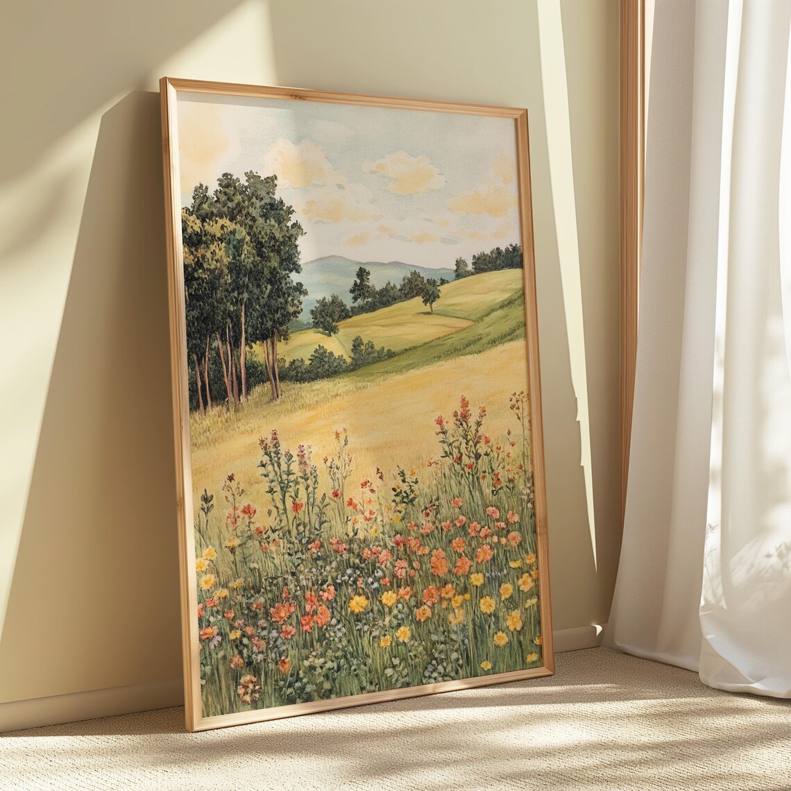 Golden Wheat Field Wildflower Meadow Rolling Hills Countryside Art Poster - Image 4