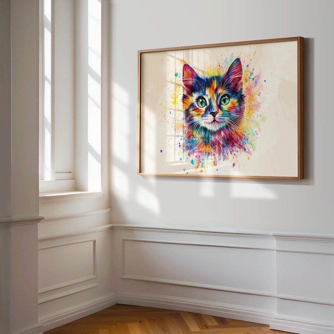 Watercolor Splash Kitten Face Multicolor Paint Drops Cute Cat Art Poster - Image 3