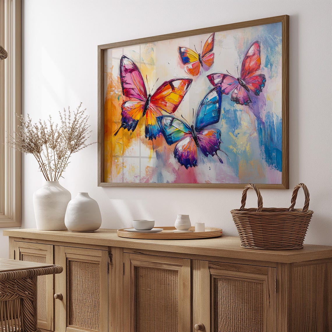 Watercolor Butterflies Soft Pastel Pink Blue Flight Romantic Art Print