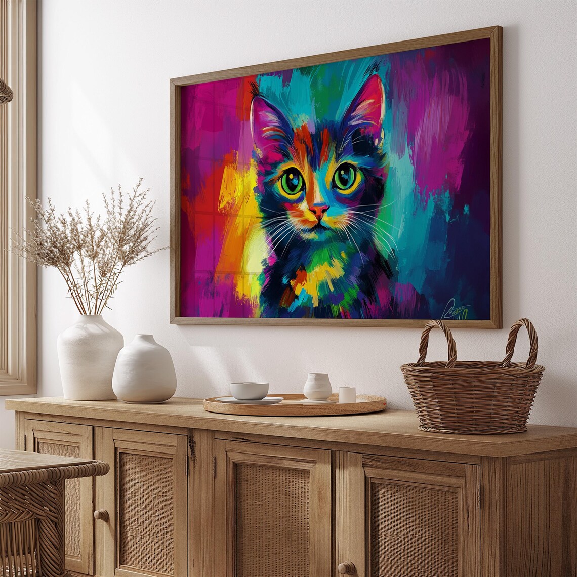 Rainbow Painted Cat Face Colorful Modern Pop Art Kitten Portrait Poster