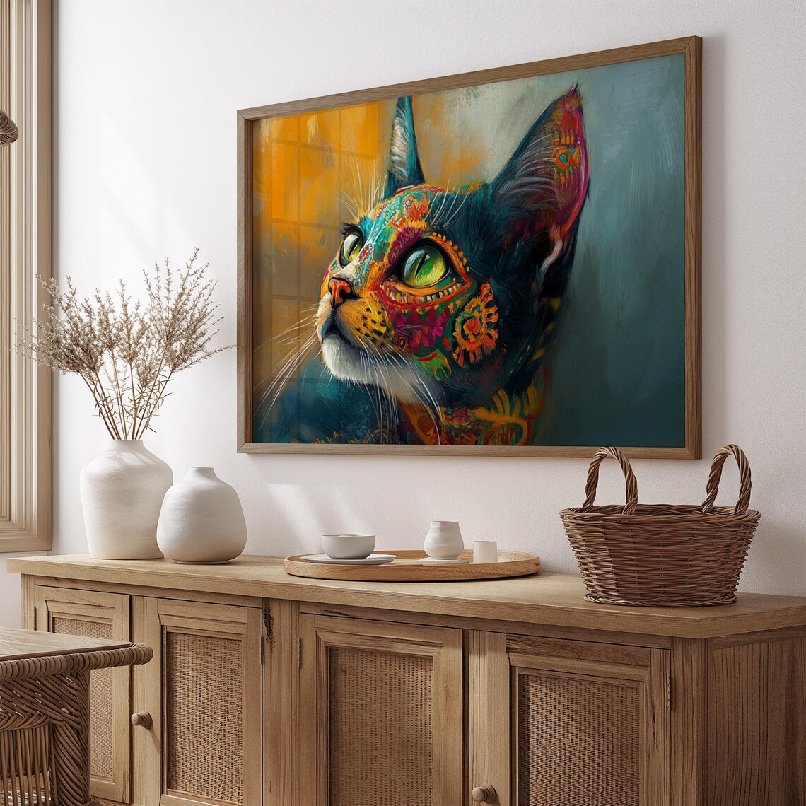 Cat Portrait Painting, Mexican Wall Art