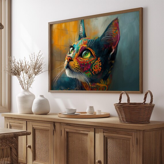 Cat Portrait Painting, Mexican Wall Art