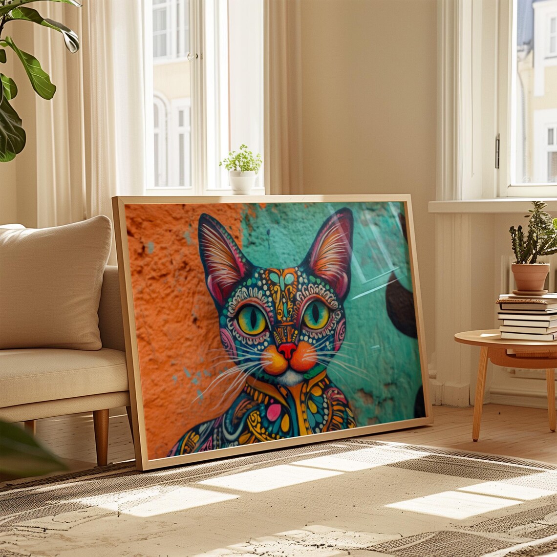 Cat Portrait Painting, Mexican Wall Art Print - Image 4