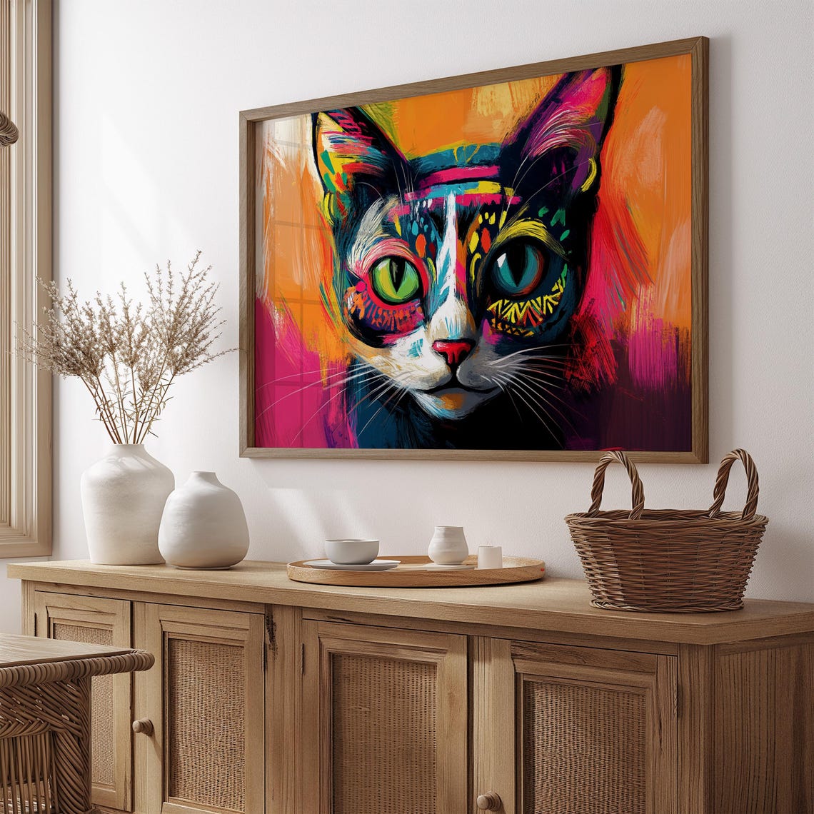 Cat Portrait Painting, Mexican Wall Art