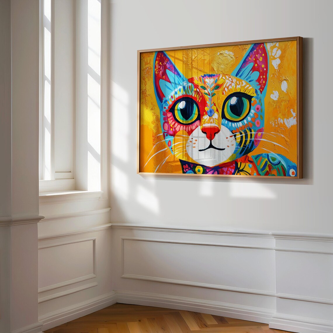 Happy Cat Face Big Round Eyes Vivid Sunny Patterns Golden Poster - Image 3
