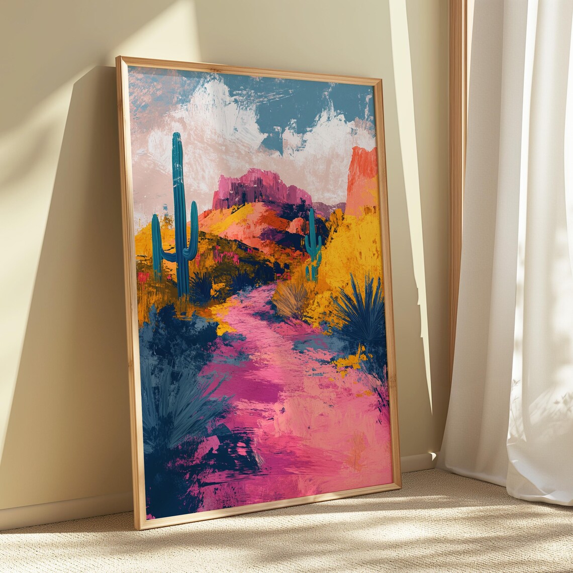 Desert Canyon Trail Saguaro Cacti Pink Mesas Southwest Wall Art Poster - Image 5