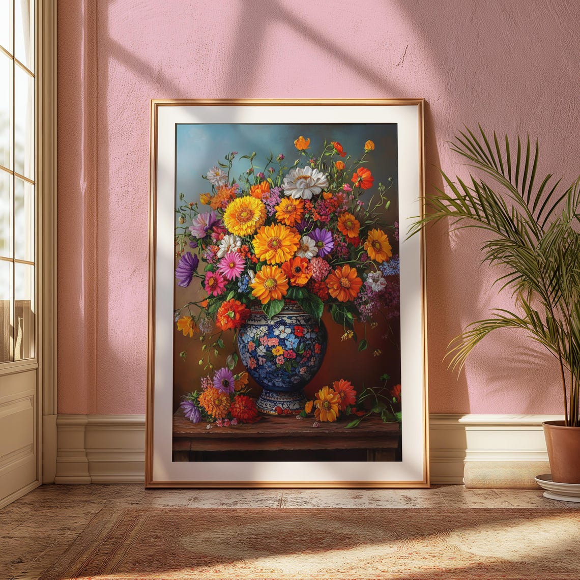 Airy Wildflower Bouquet Blue Floral Vase Ledge Fresh Garden Poster - Image 2