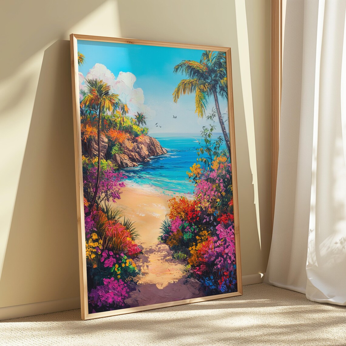 Tropical Beach Cove Palm Trees Turquoise Water Colorful Paradise Poster - Image 5