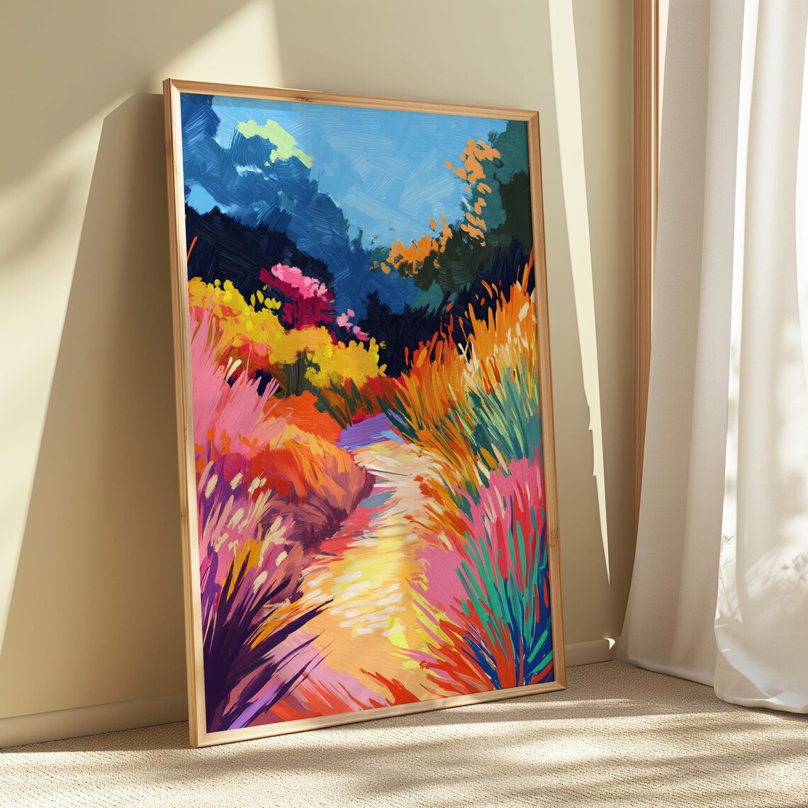 Sunlit Meadow Path Colorful Grasses Impressionist Landscape Wall Art Poster - Image 5