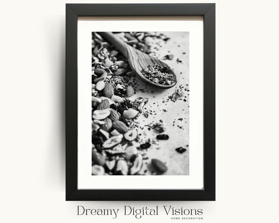 Kitchen Wall Decor Artistic Black And White Print Of Dried Fruit And Nuts Gift For Chef Kitchen Print Farmhouse Kitchen Decor