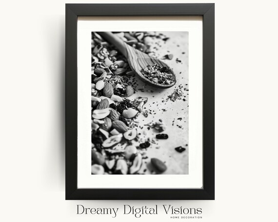 Kitchen Wall Decor Artistic Black And White Print Of Dried Fruit And Nuts Gift For Chef Kitchen Print Farmhouse Kitchen Decor