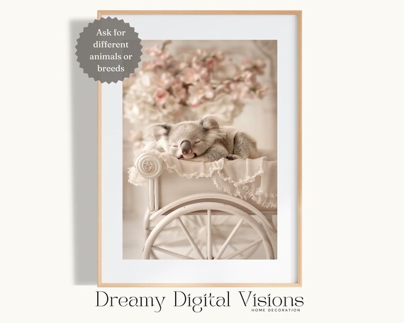 Sleeping Baby Koala Pink Floral Stroller Nursery Photo Poster