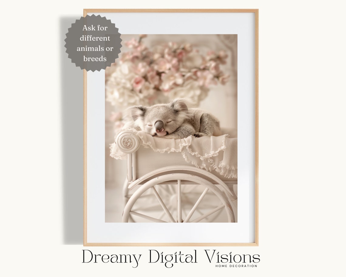 Sleeping Baby Koala Pink Floral Stroller Nursery Photo Poster