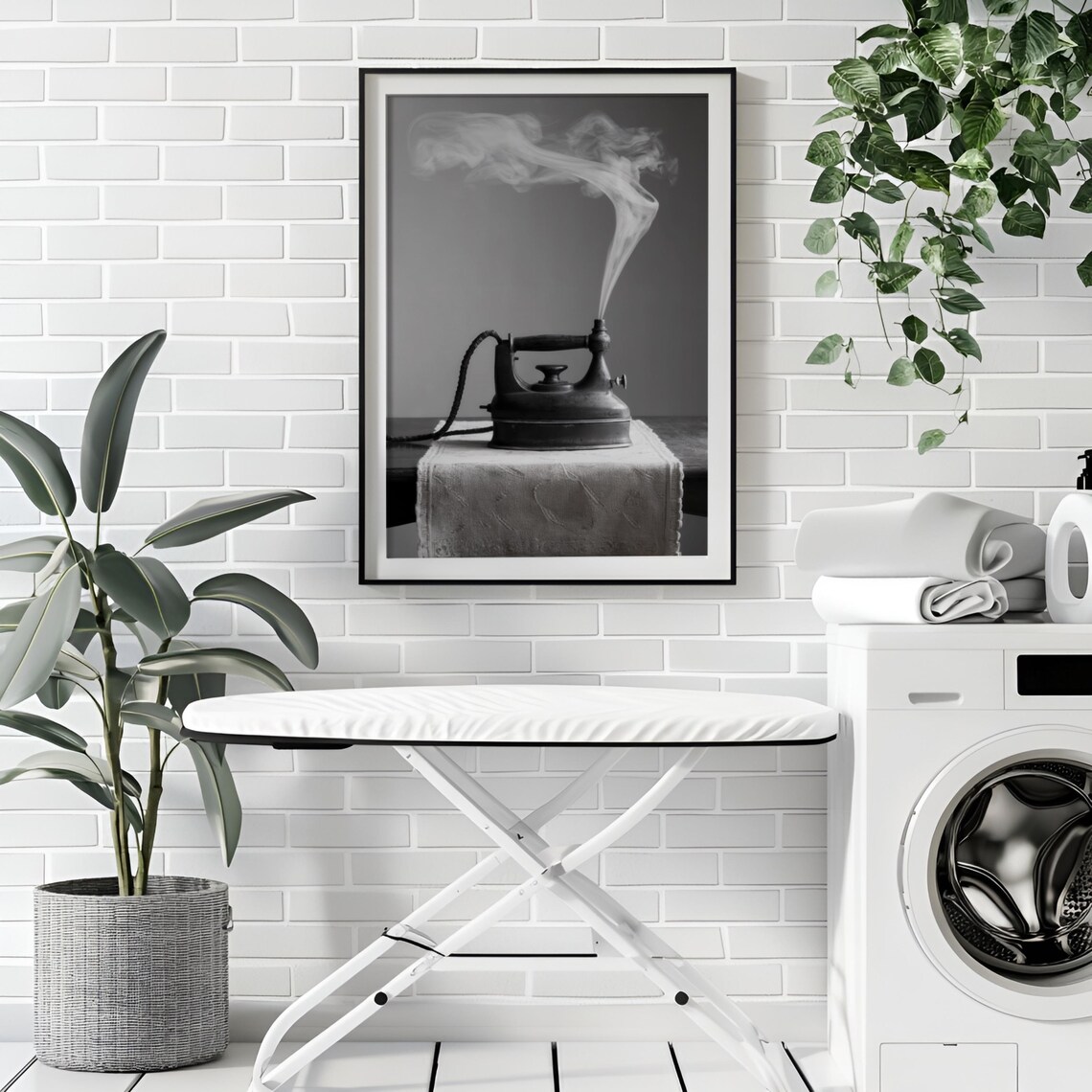 Vintage Steam Iron Black And White Laundry Poster - Image 2