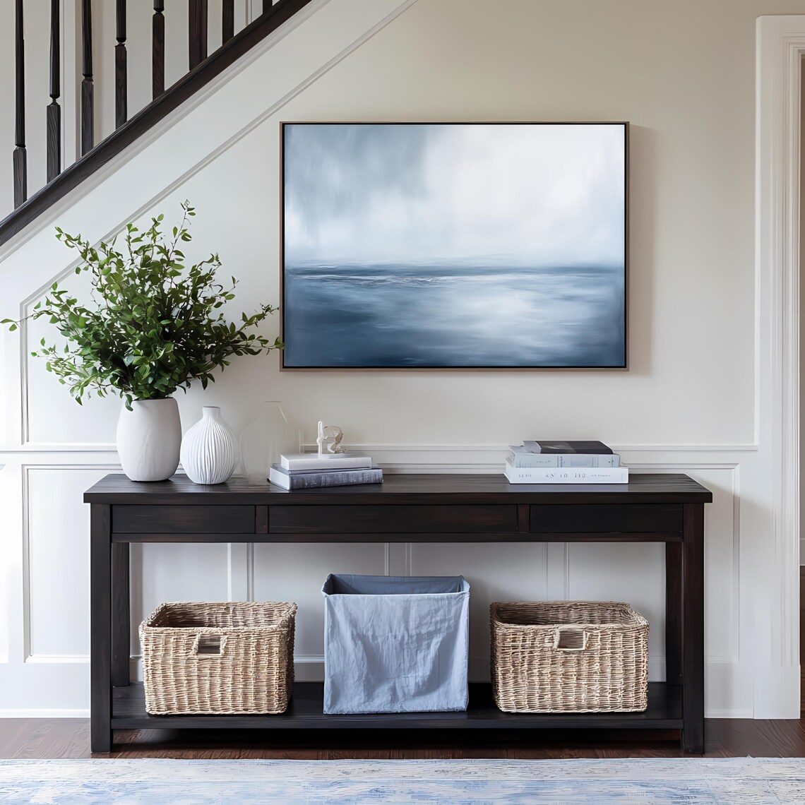 Abstract Blue Seascape Poster Calming Coastal Ocean Wave Neutral Beach Home Decor - Image 2