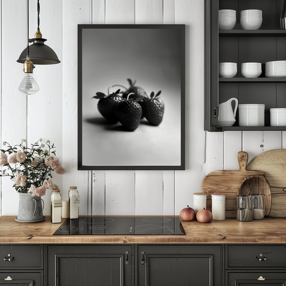 Strawberries Print Minimalist Wall Art Kitchen Decor Food Poster Gift For Chefs Modern Kitchen Print Fruit Wall Art - Image 2