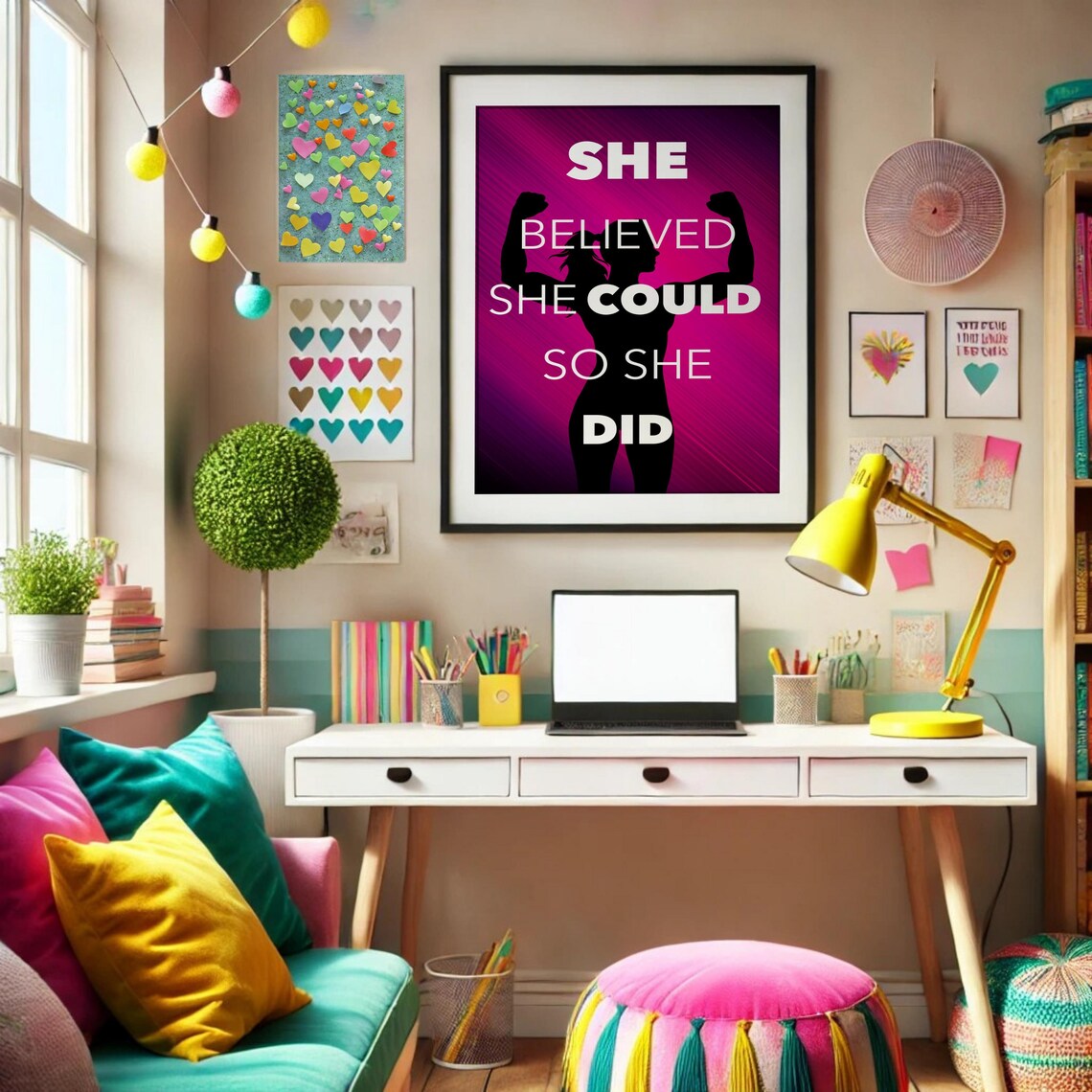 She Believed She Could So She Did Magenta Strength Quote Poster - Image 2
