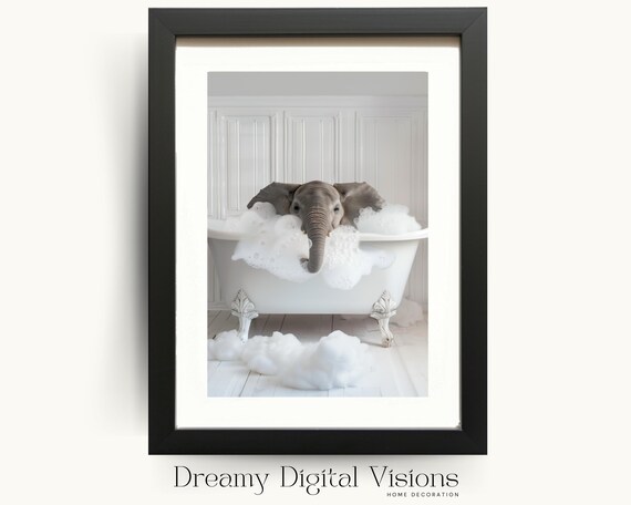 Cute Elephant in Bathtub Funny Bathroom Art Print