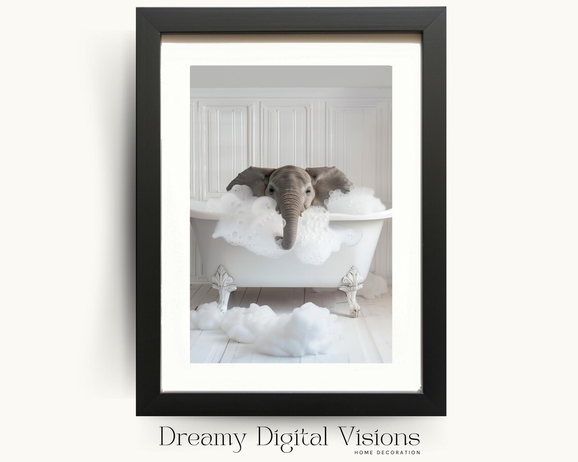 Cute Elephant in Bathtub Funny Bathroom Art Print