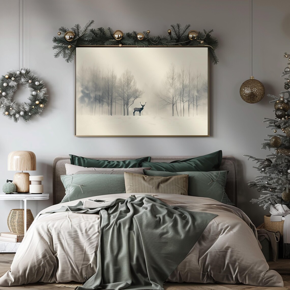 Deer Silhouette Standing in a Misty Winter Forest Minimal Poster - Image 3