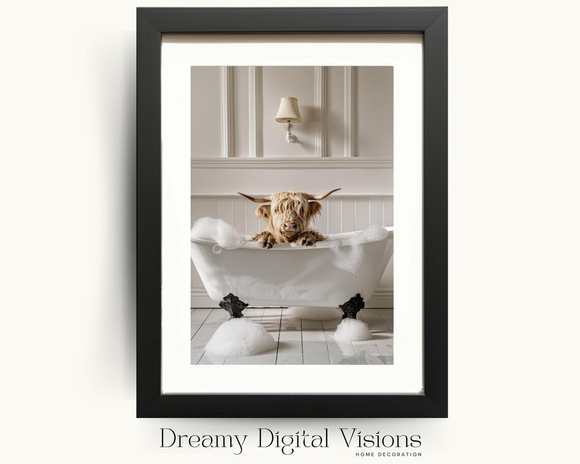 Highland Cow Relaxing in Bubble Bath Clawfoot Tub Funny Poster