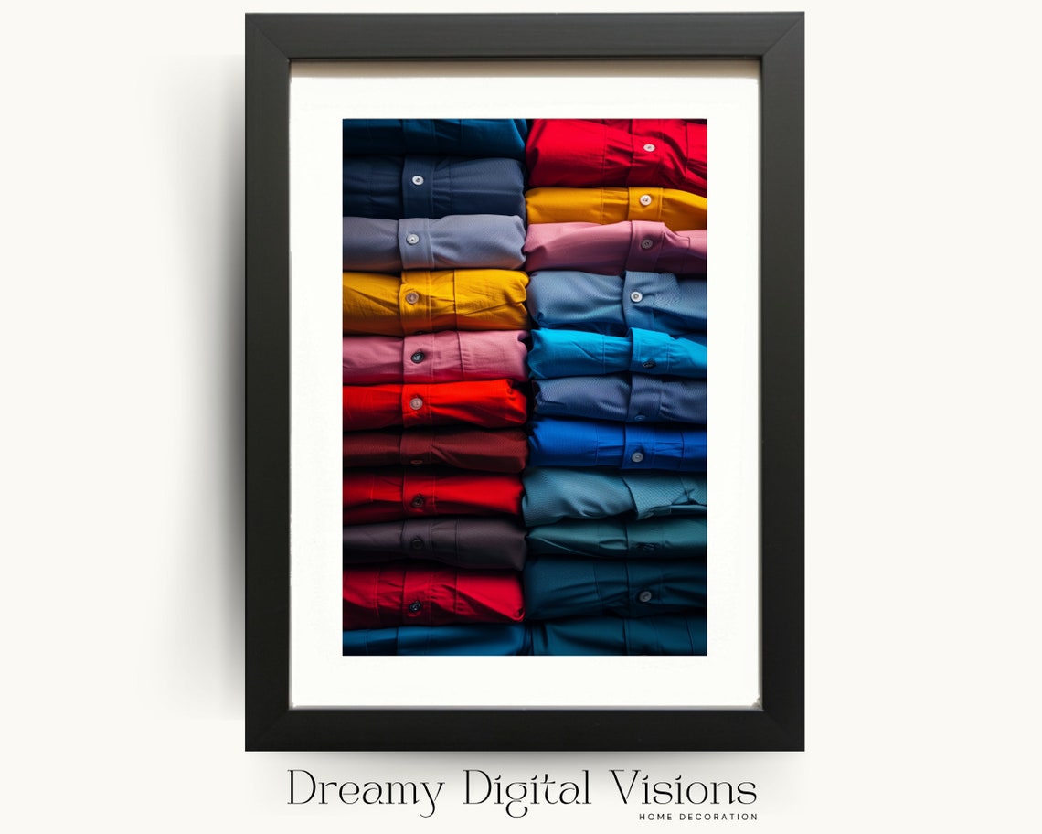 Colorful Folded Button Up Shirts Neat Stacks Laundry Room Decor Poster