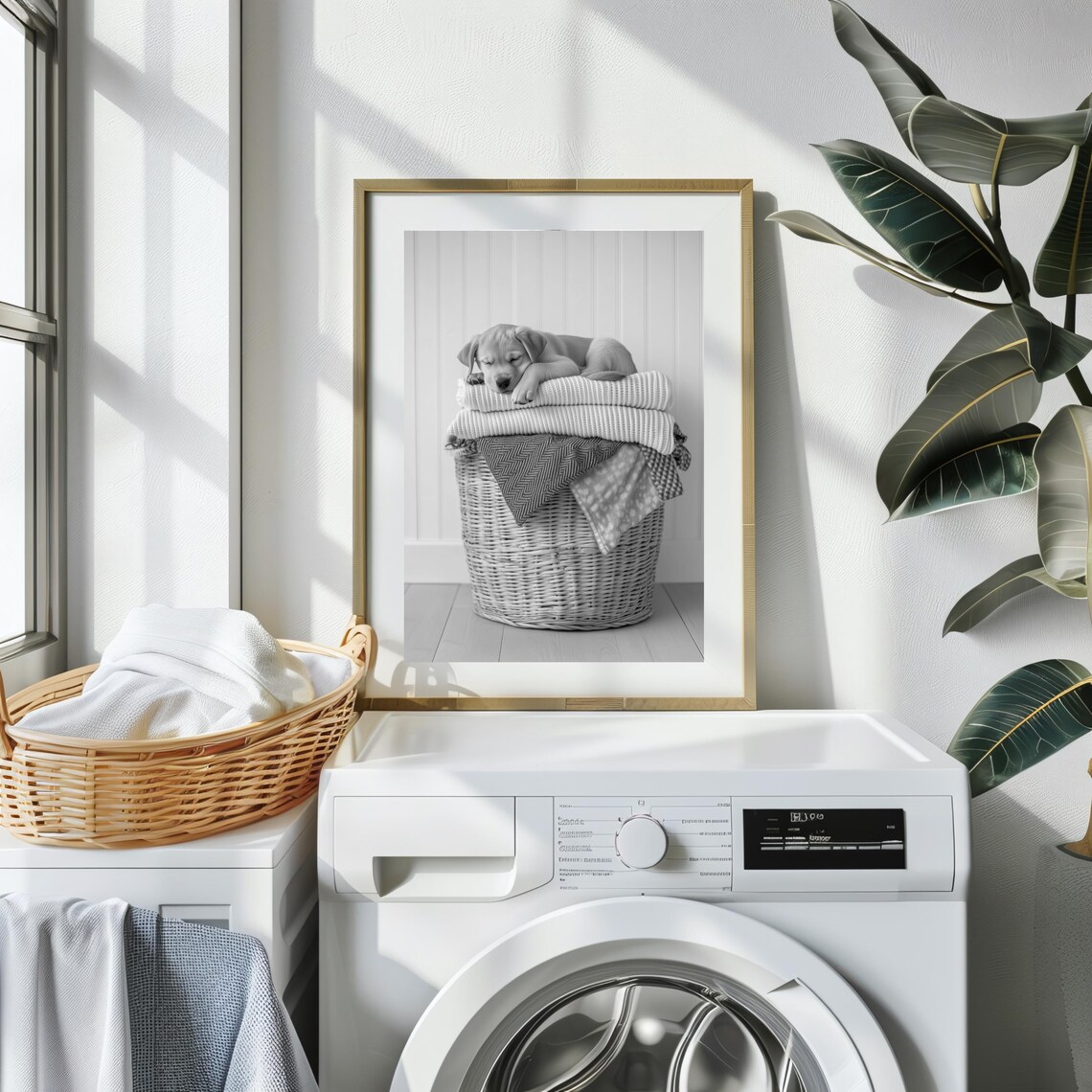 Golden Labrador Puppy Asleep On Laundry Basket, Print - Image 2