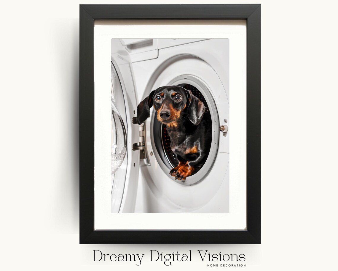 Dachshund in Washing Machine, Funny Laundry Room Art