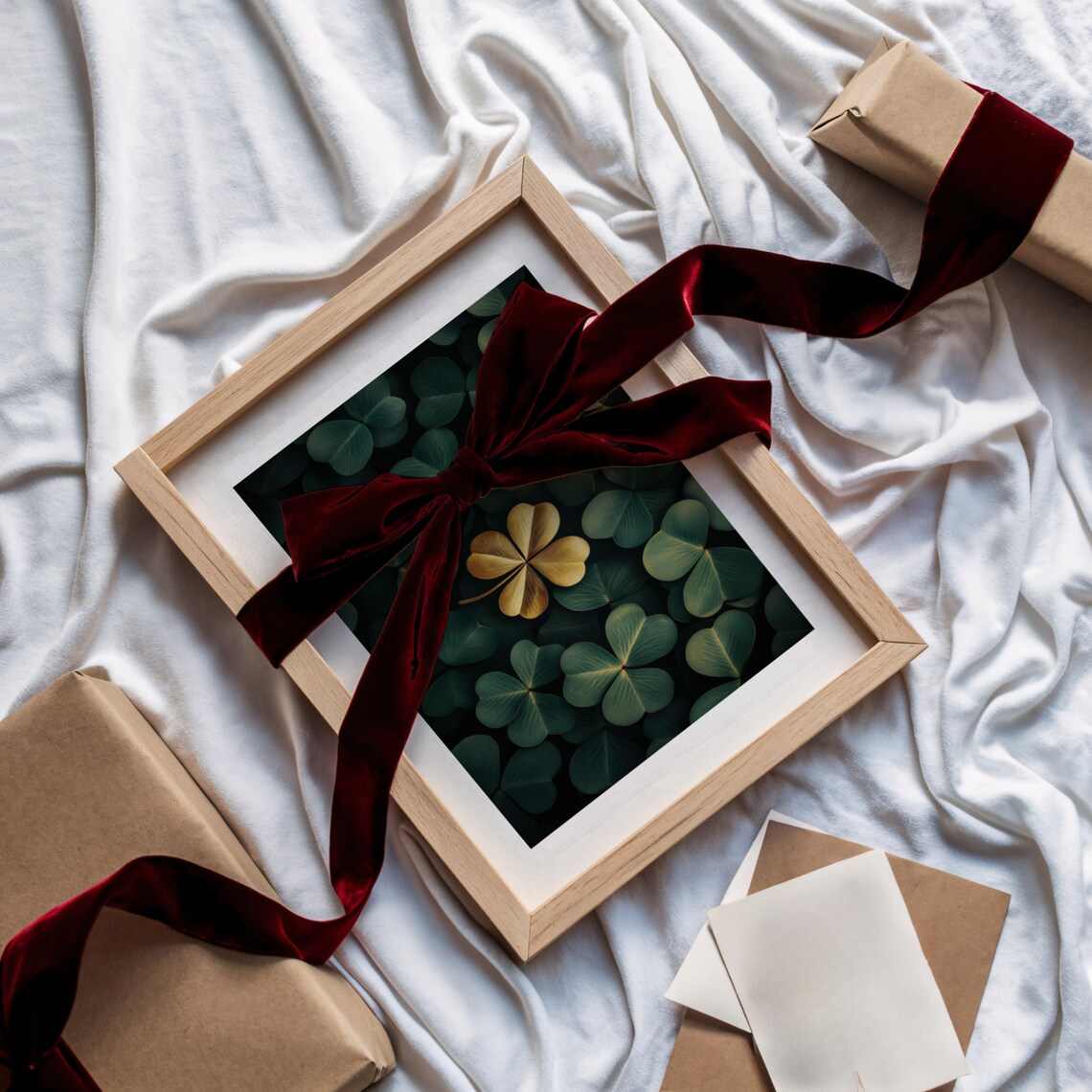 Golden Four Leaf Clover Among Deep Green Clovers Lucky Poster - Image 3