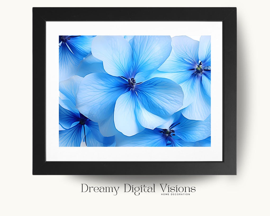Vibrant Blue Hydrangea Bloom Close Up Botanical Garden Art Print