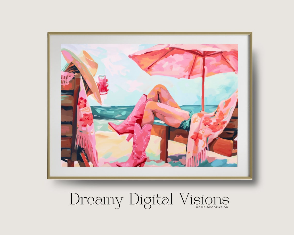 Coastal Cowgirls Wall Art Cowgirl Print Coastal Wall Art Summer Trendy Wall Art Cowgirl Boots