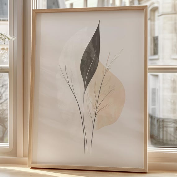 Minimalist Living Room Wall Art Scandinavian Poster Natural Beige Abstract Botanical Illustration Calming Modern Boho Hallway Pictures