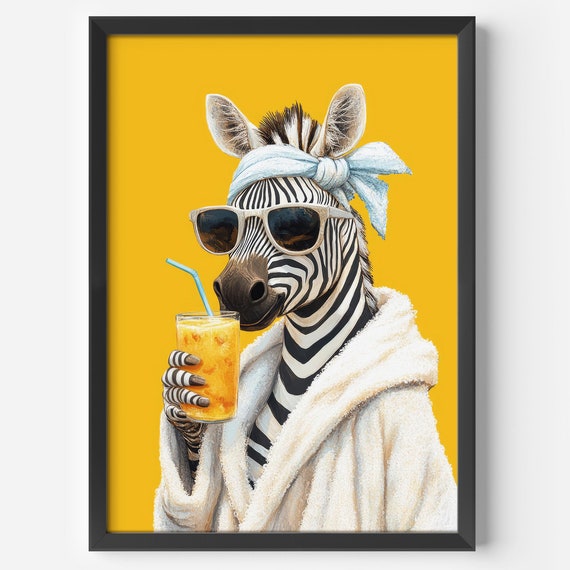 Funny Zebra Poster, Modern Animal Wall Art