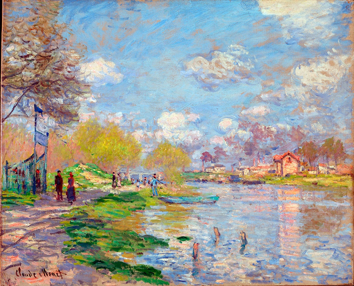 Claude Monet Spring By The Seine 1875 Riverside Path Figures Poster - Image 2