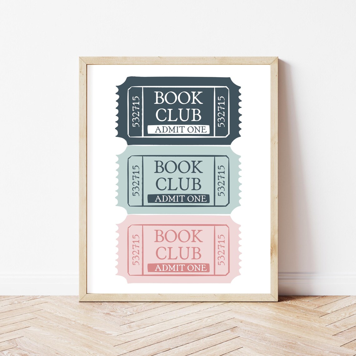 Book Club Admit One Tickets Navy Mint Pink Bookish Decor Poster - Image 3